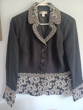 Coldwater Creek Ladies Size 12 Black Brocade Trim Jacket - Vintage New With Tags